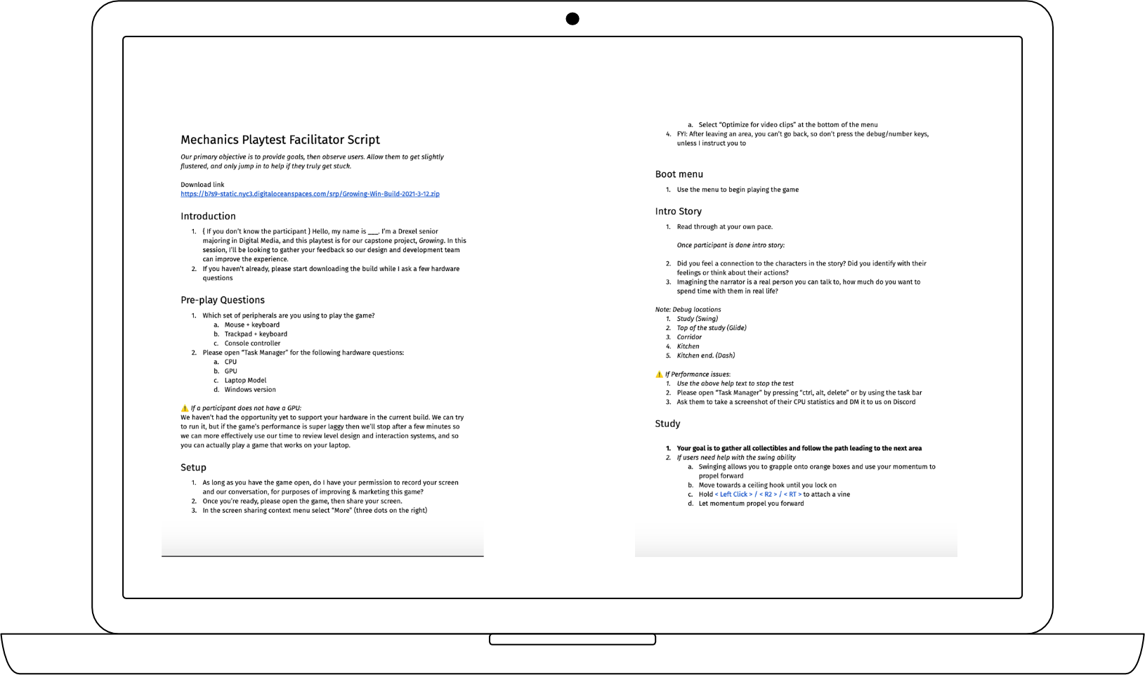 Example facilitation script for UX playtesting sessions