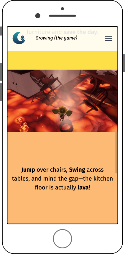 Website with flavor text enticing users to play the game