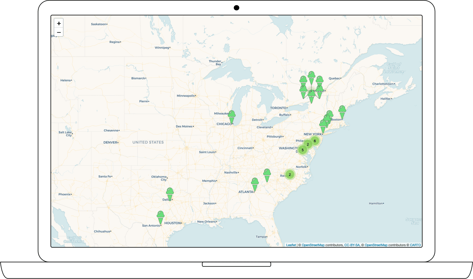 Interactive map developed in R Studio using Leaflet