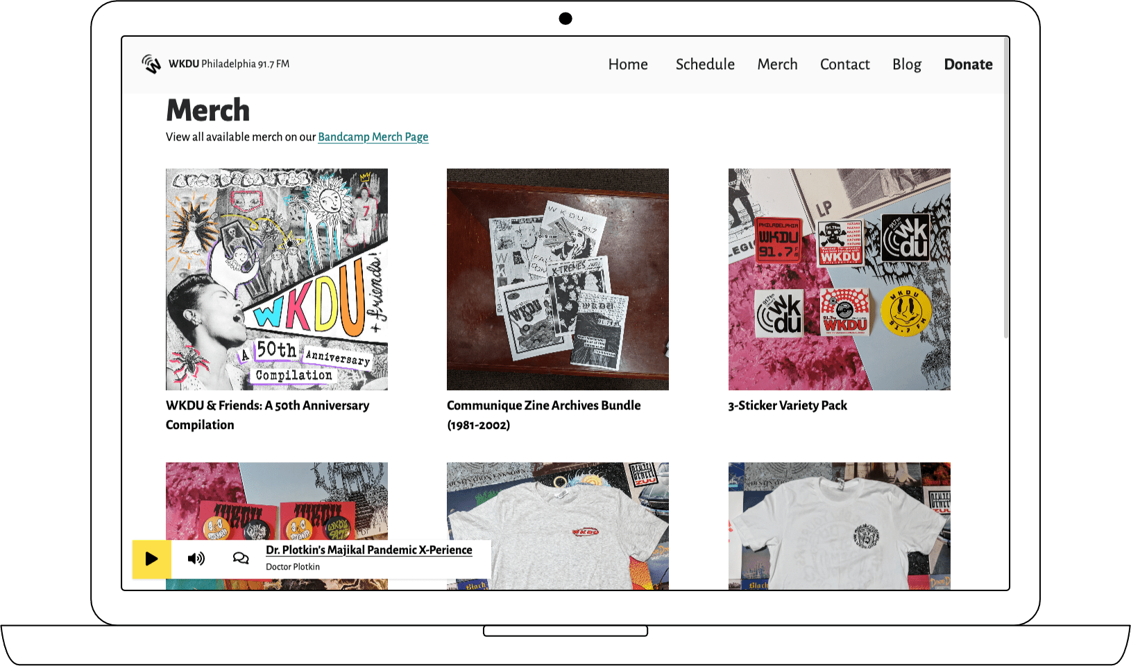 Merch grid embedded on new WKDU website